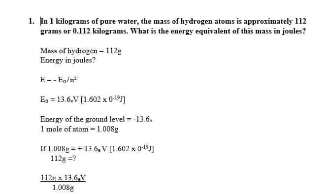 What is the energy equivalent of this mass in joules