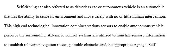 Which of the many elements that make up a self-driving car and the benefits associated with this technology