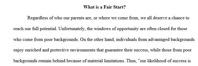 Distinguish the positions of various authors in an effort to answer the question According to the texts What is a fair start