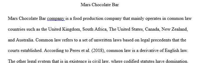 Does the company (Mars Chocolate Bar) operate primarily in civil law or common law countries