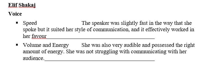 For the speeches provided, analyze the following components of the speaker.