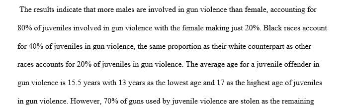Prepare a table or chart that illustrates the types of guns that male and female juvenile offenders used