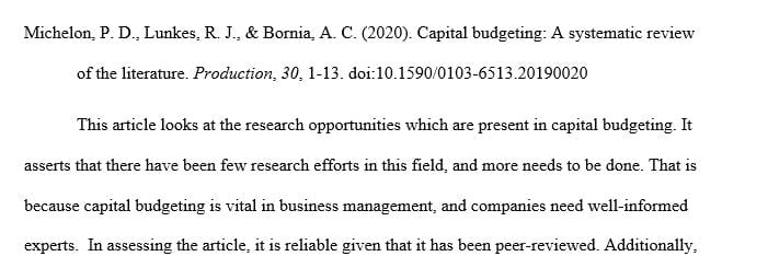 Review at least 2 academically reviewed articles on capital budgeting