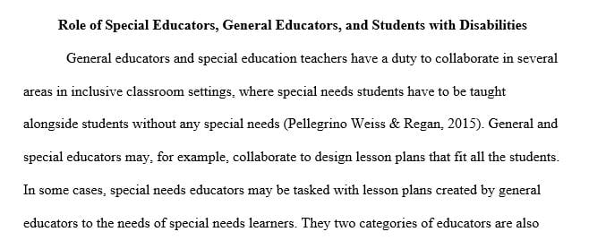 Roles of special education teachers general education teachers and students with disabilities in the inclusive setting