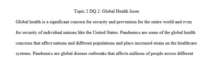 Select a global health issue affecting the international health community.
