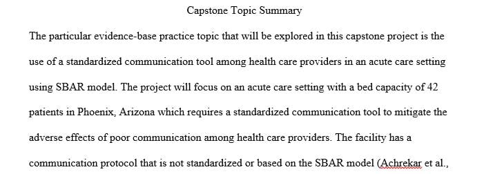 The use of a standardized communication tool among health care providers in an acute care setting using SBAR'