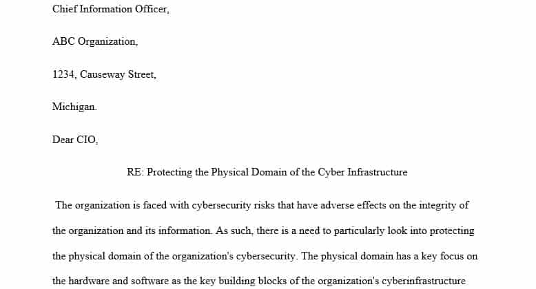 Write a 1- to 2-page letter to the CIO of the organization.