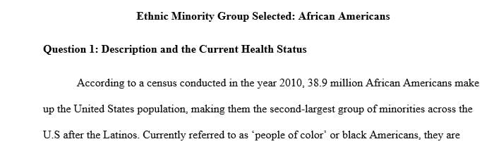 Describe the ethnic minority group selected. Describe the current health status of this group
