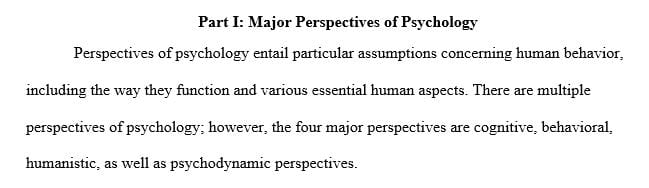 Discuss the four major perspectives of Psychology and give an example of each