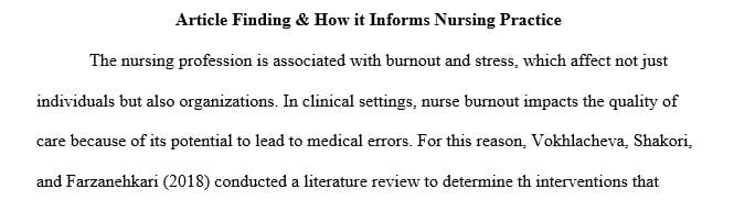 Find an evidence-based literature review on a topic of interest to you and examine its use in informing your practice as a nurse.