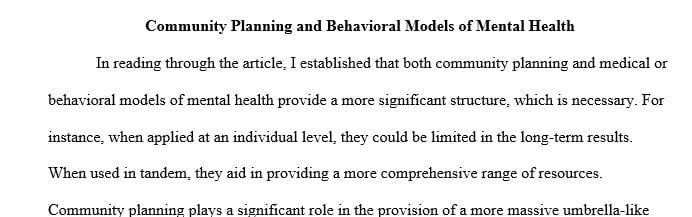 How does community planning compare to the medical or behavioral models of mental health