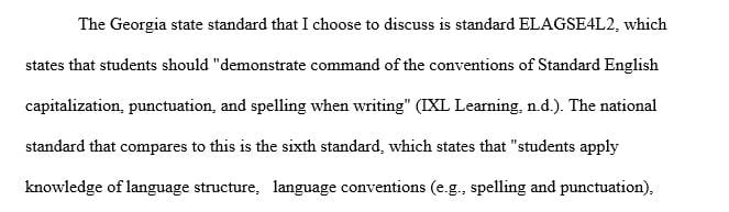 Investigate the state (Georgia) and national learning standards applicable to your educational setting.