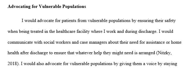 What ways would you choose to function as an advocate for vulnerable populations