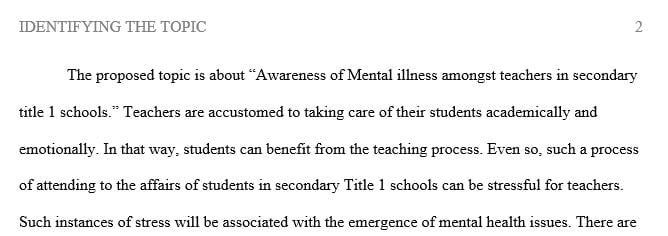 Awareness of Mental illness amongst teachers in secondary title 1 schools.