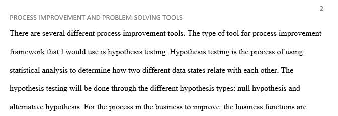 Determine which type of tool you would use for a process improvement framework