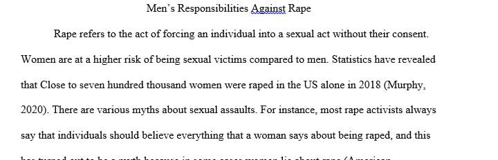 Discuss how boys and men could alter their behavior to reduce rape from occurring.