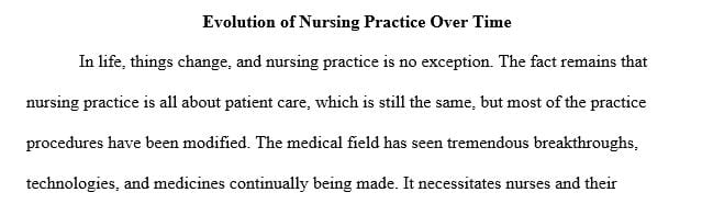 Explain how nursing practice has changed over time and how this evolution has changed the scope of practice