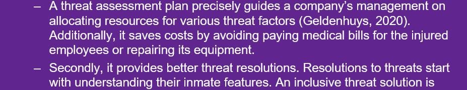Create a Presentation of 10-12 slides depicting your Threat Assessment Plan