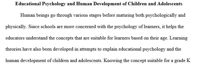 Educational Psychology and Human Development of Children and Adolescents .