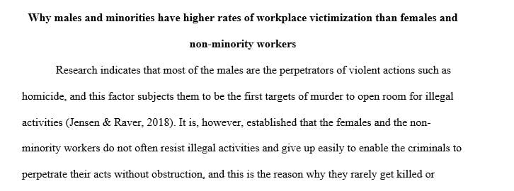 Why do you think males and minorities have higher rates of workplace victimization than do females and non-minority workers