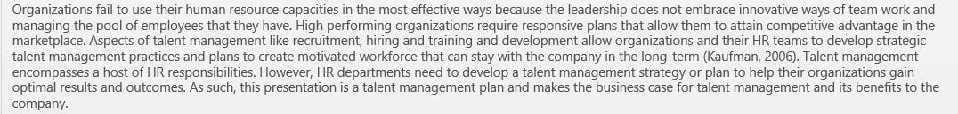 Why the organization needs a talent management plan