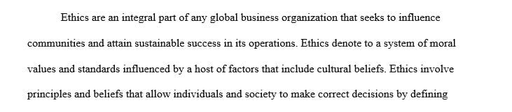 Define ethics and discuss how it impacts global business.