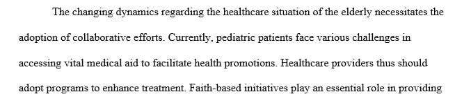 What faith base initiatives could you take as a health care provider to assist and support