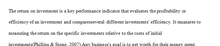 Provide a brief overview about why calculating ROI is strategically important and list common types of items and services