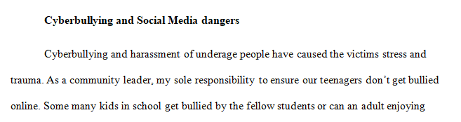 Recommendations to address the impact Cyberbullying and Social Media dangers have on underage persons and their families