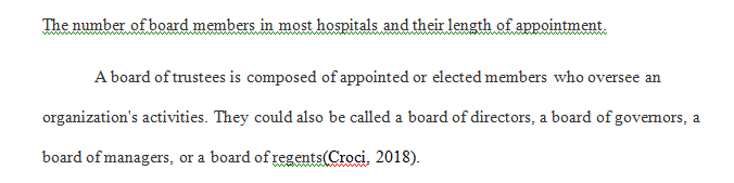 Research several hospitals of your choice and identify how many Board members are on the Board and their length of appointment.