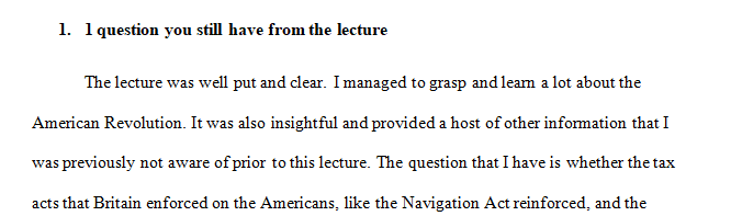 The American Revolution Lecture Exit Ticket