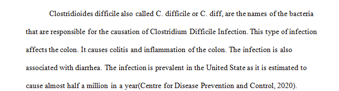 The infectious disease proposed by the instructor: Clostridium Difficile Infection