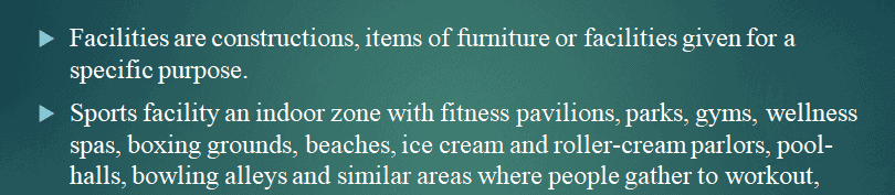 Provide at least two examples of specific facilities that fit within the facility category.