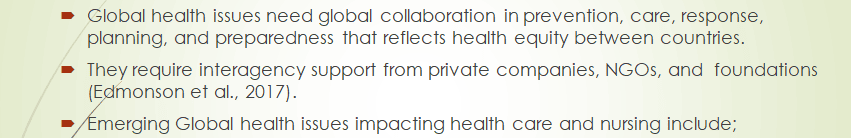 Analyze emerging global health issues that affect public health nursing.