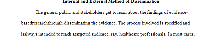 Describe one internal and one external method for the dissemination of your evidence-based change proposal