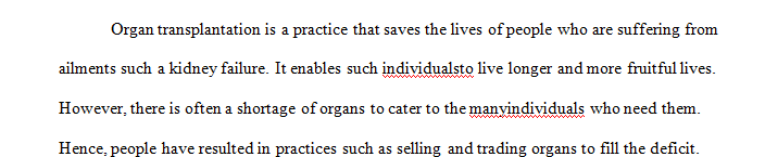 Identify the problem related to the sale trade or donation of human organs.