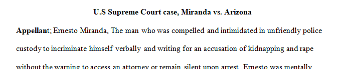 Research the U.S. Supreme Court case Miranda vs. Arizona