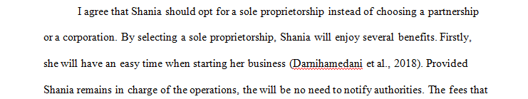 Which of the business entities under consideration best accomplishes Shania’s business goals