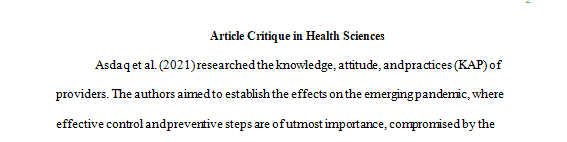 Article Critique in Health Sciences