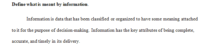 Create two matrices (one for data and one for information) that illustrate the key differences between information and data