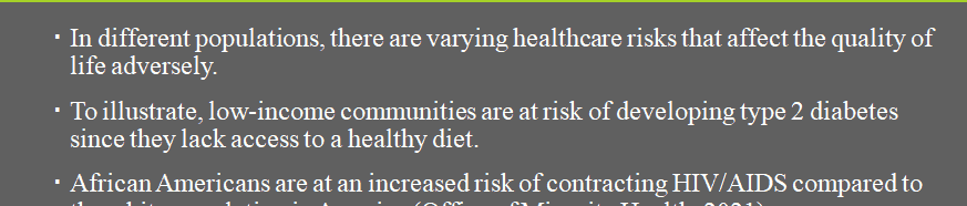 Build a slide presentation of the hypothetical health promotion plan you developed in the first assessment.