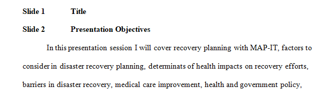 Develop a disaster recovery plan to lessen health disparities and improve access to community services after a disaster.