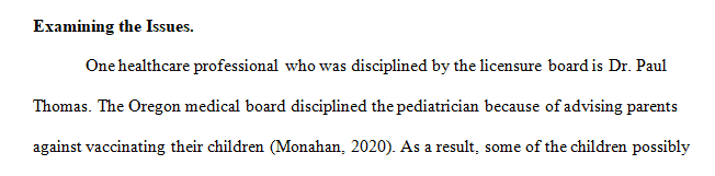 Locate a case where a health care professional has been disciplined by the licensure board.