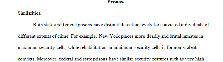 What are some of the similarities and differences between security levels in jails state prisons and federal prisons
