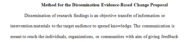 Describe one internal and one external method for the dissemination of your evidence-based change proposal