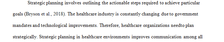 Discuss the purpose of strategic planning in a health care environment. 