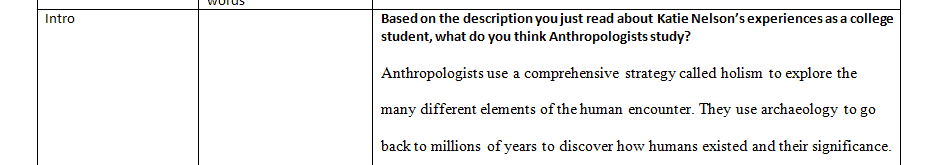 Read about Katie Nelson’s experiences as a college student what do you think Anthropologists study
