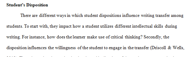 What extent could student dispositions play a role in writing transfer