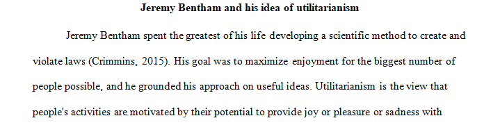 You were introduced to philosopher Jeremy Bentham and his idea of utilitarianism in this unit’s readings.