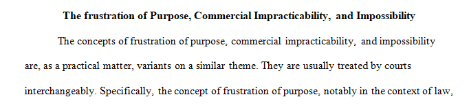 Distinguish between the concepts of frustration of purpose, commercial impracticability, and impossibility.